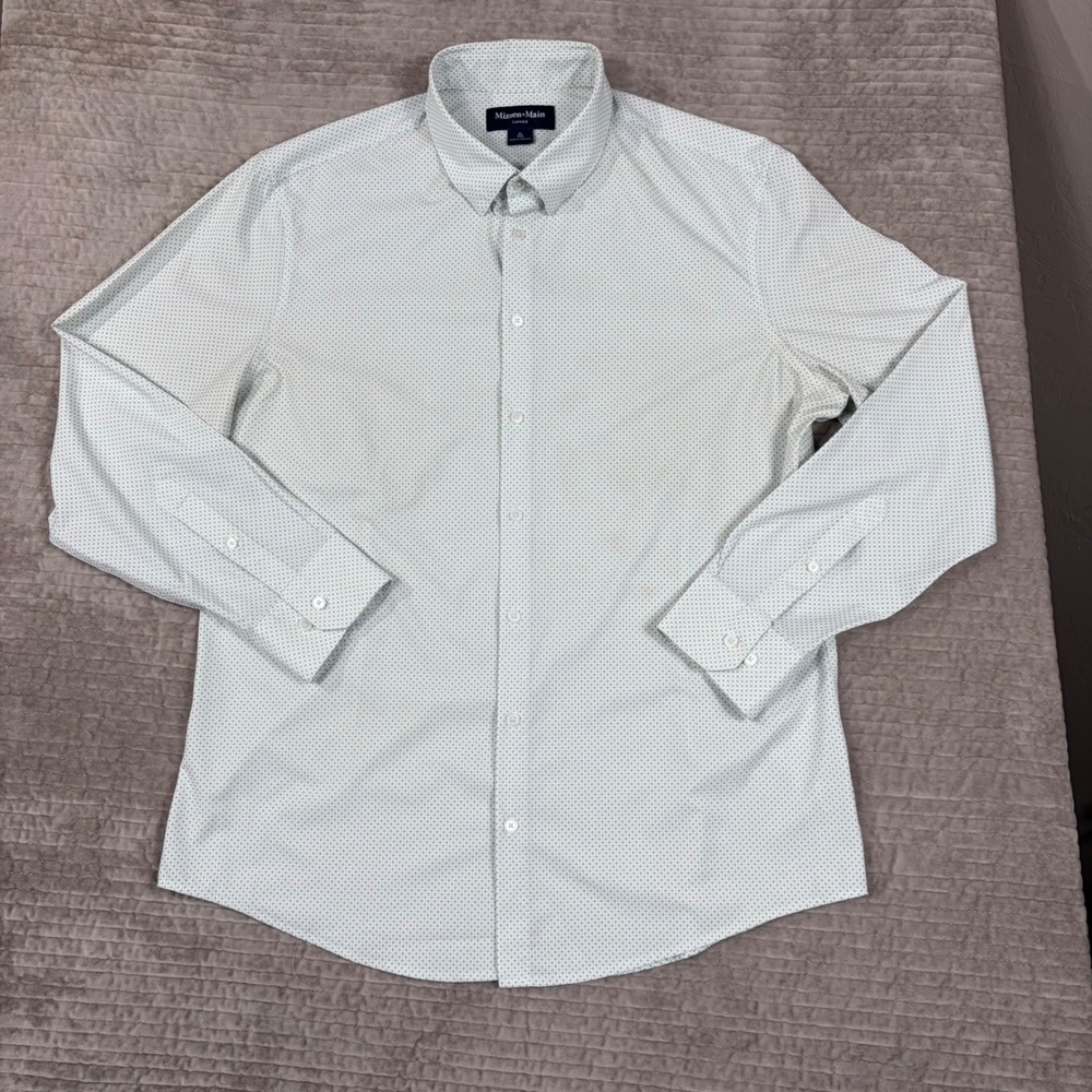 Mizzen+Main Leeward Trim Fit Dress Shirt XL White Green Micro Cross 1WS-1462